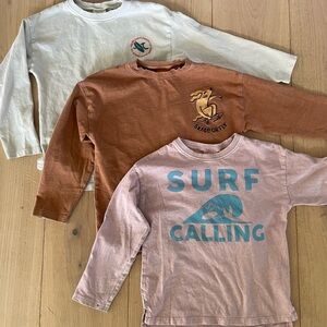 Zara Kids 3 Pack Bundle, Long Sleeve Graphic Tees, Size 4-5